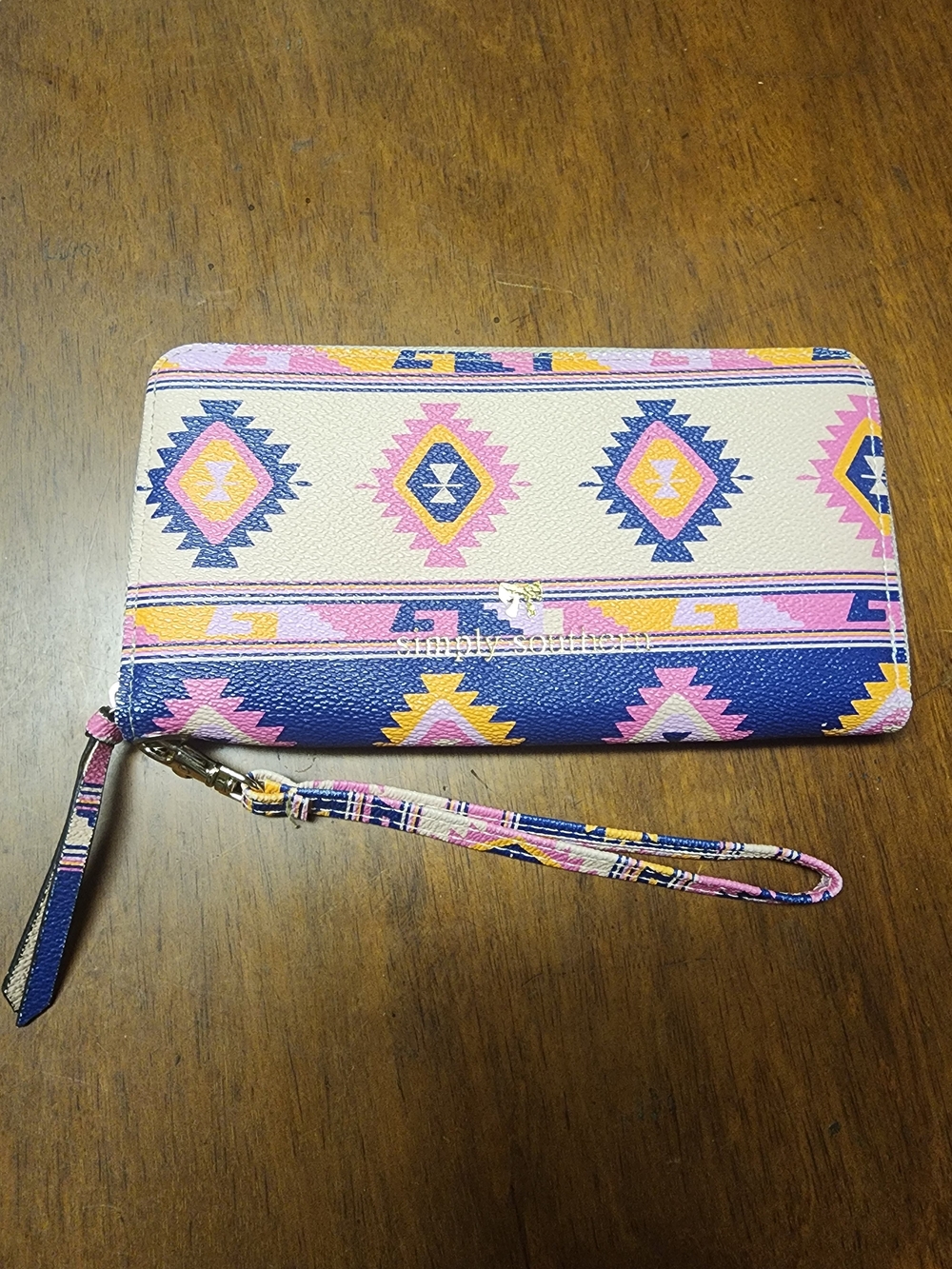 Simply Southern Aztec Zip Wristlet - Pink, Navy & Cream